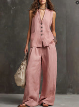 Load image into Gallery viewer, Women's Linen Sleeveless Vest & Wide-Leg Pants Two-Piece Set