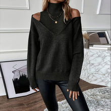 Load image into Gallery viewer, Women’s Elegant Off-Shoulder Turtleneck Sweater — Long Sleeve Knit Top