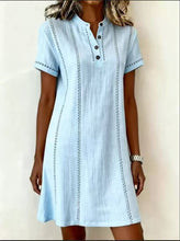 Load image into Gallery viewer, Women's Printed Button-Up Stand Collar Midi Dress – 3/4 Sleeve Loose Fit