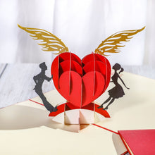 Load image into Gallery viewer, 3D Laser-Cut Engagement Card: Red Heart & Romantic Silhouette