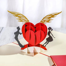 Load image into Gallery viewer, 3D Laser-Cut Engagement Card: Red Heart & Romantic Silhouette