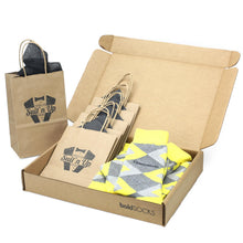 Load image into Gallery viewer, Customizable Groomsmen Gift Set Lemon Yellow Gray Argyle Men’s Dress Socks