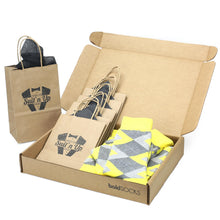 Load image into Gallery viewer, Customizable Groomsmen Gift Set Lemon Yellow Gray Argyle Men’s Dress Socks