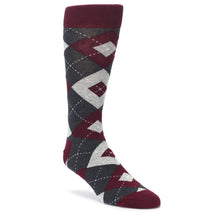 Load image into Gallery viewer, Wine Burgundy Grey Argyle Men's Dress Socks