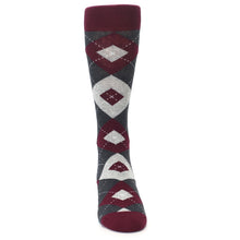 Load image into Gallery viewer, Wine Burgundy Grey Argyle Men's Dress Socks
