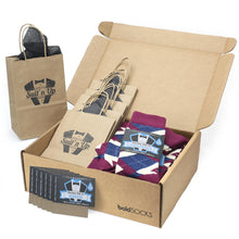 Load image into Gallery viewer, Customizable Groomsmen Gift Set Sangria Navy Argyle Men’s Dress Socks