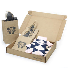 Load image into Gallery viewer, Customizable Groomsmen Gift Set Petal Pink Blush Navy Argyle Men’s Dress Socks