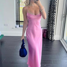 Load image into Gallery viewer, Women Camis Satin Long Dresses Elegant Sleeveless Slip Holiday Party Dresses Sexy Casual Backless Summer Dresses