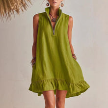 Load image into Gallery viewer, Women's Casual Loose Half-Zip Sleeveless Dress with Ruffle Hem