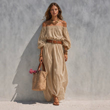 Load image into Gallery viewer, Women's Boat-Neck Sleeveless Cotton-Linen Maxi Dress