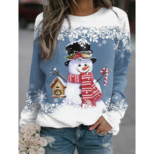 Load image into Gallery viewer, Snowman Printed Panel Loose Sweater – Casual Holiday Knit for Women