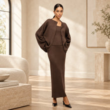 Load image into Gallery viewer, Women's 3-Piece Knit Cardigan, Camisole & Side-Slit Skirt Set