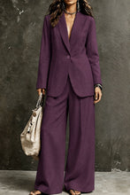 Load image into Gallery viewer, Women's Linen-Look Single-Button Blazer & Wide-Leg Trouser Suit Set