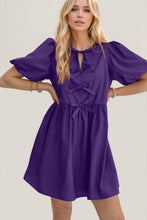 Load image into Gallery viewer, Elegant Ruched Puff Sleeve Mini Dress Vintage Bow Detail Cute Short Dress for Women