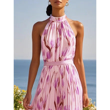Load image into Gallery viewer, Women's Halterneck High-Waist Swing Dress – Floral & Solid Prints
