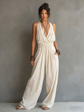 Load image into Gallery viewer, Women's V-Neck Halter Jumpsuit – Sleeveless Open Back Waist-Cinching
