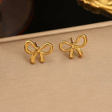 Load image into Gallery viewer, Lxalry 18K Gold Plated Bow Earrings Symmetrical Mirror Finish Stainless Steel Jewelry Hypoallergenic Tarnish Free Luxury Gift for Women Wife Mom Handcrafted Everyday Special Occasion Elegance
