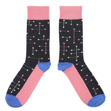 Load image into Gallery viewer, Pink Charcoal White Dot Line Men's Dress Socks