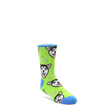 Load image into Gallery viewer, Lime Green Happy Husky Dog Socks - Kid's Dress Socks