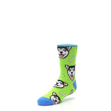 Load image into Gallery viewer, Lime Green Happy Husky Dog Socks - Kid's Dress Socks