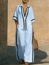 Load image into Gallery viewer, Women’s Color Block Shirt and Wide-Leg Pants Set