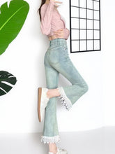 Load image into Gallery viewer, Light Blue Micro-Flare Lace Stretch Jeans for Women