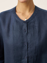 Load image into Gallery viewer, 100% Linen Sculpted Accordion Pleat Crew Neck Shirt RANA