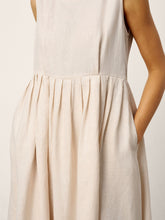 Load image into Gallery viewer, 100% Linen Sleeveless Crew Neck Waist Pleated Maxi Dress SELENE
