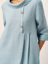 Load image into Gallery viewer, 100% Linen Rolled Collar Asymmetric Button Maxi Dress ELARAINE