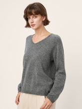 Load image into Gallery viewer, Mongolian Cashmere & Mulberry Silk Seamless Ribbed Trim V-Neck Sweater TESSA