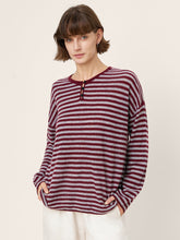 Load image into Gallery viewer, 100% Mongolian Cashmere Drop Shoulder Stripe Knit Top RAINA