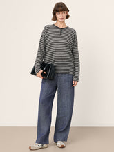 Load image into Gallery viewer, 100% Mongolian Cashmere Drop Shoulder Stripe Knit Top RAINA