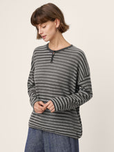 Load image into Gallery viewer, 100% Mongolian Cashmere Drop Shoulder Stripe Knit Top RAINA