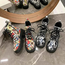 Load image into Gallery viewer, Graffiti Print Combat Boots : Colorful Street Art Design