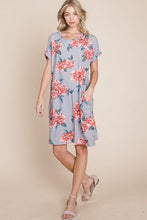 Load image into Gallery viewer, Floral Round Neck Short Tee Dress with Pockets For Women – Comfortable, Casual & Functional for Everyday Wear