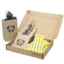 Load image into Gallery viewer, Customizable Groomsmen Gift Set Yellow Gray Polka Dot Men's Dress Socks
