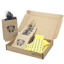 Load image into Gallery viewer, Customizable Groomsmen Gift Set Yellow Gray Polka Dot Men's Dress Socks
