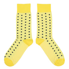 Load image into Gallery viewer, Customizable Groomsmen Gift Set Yellow Gray Polka Dot Men's Dress Socks