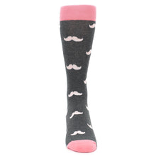 Load image into Gallery viewer, Petal Flamingo Pink Gray Mustache Groomsmen Wedding Men’s Dress Socks