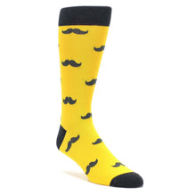 Load image into Gallery viewer, Golden Yellow Gray Mustache Groomsmen Wedding Men’s Dress Socks