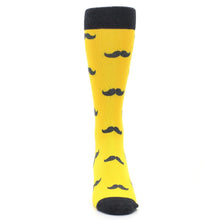 Load image into Gallery viewer, Golden Yellow Gray Mustache Groomsmen Wedding Men’s Dress Socks