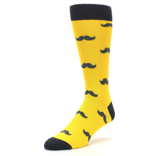 Load image into Gallery viewer, Golden Yellow Gray Mustache Groomsmen Wedding Men’s Dress Socks