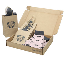 Load image into Gallery viewer, Customizable Groomsmen Gift Set Petal Pink Gray Mustache Men's Dress Socks