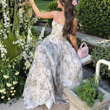 Load image into Gallery viewer, Printed Strapless Backless Maxi Dress – Fitted Long Dress
