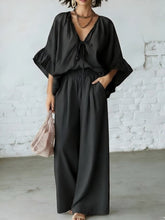 Load image into Gallery viewer, Women's Loose-Fit V-Neck Top & Wide-Leg Pants Two-Piece Set