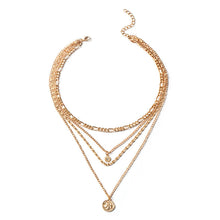 Load image into Gallery viewer, Mandotos Chunky Gold Layered Necklace With Coin Pendant And Sun Charm For Women