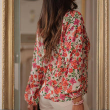 Load image into Gallery viewer, Boho Floral V-Neck Drawstring Blouse