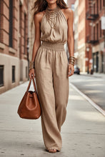 Load image into Gallery viewer, Women's Sleeveless Backless Lace-Up Halter Wide-Leg Jumpsuit