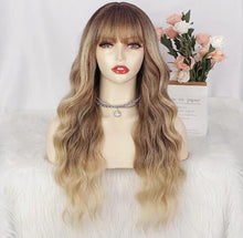 Load image into Gallery viewer, 26 Inch Long Ash Blonde Wavy Wig with Bangs