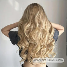 Load image into Gallery viewer, 26 Inch Long Ash Blonde Wavy Wig with Bangs